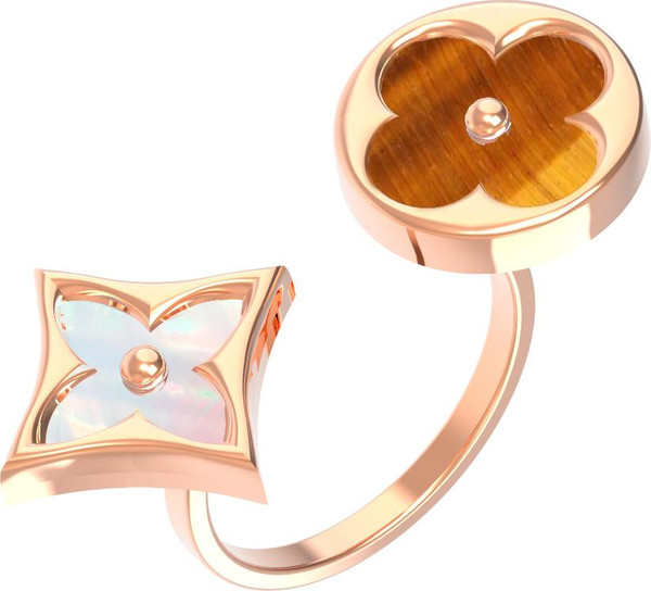 Кольцо из золота c тигровым глазом и перламутром