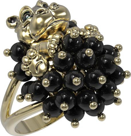 Кольцо из лимонного золота c эмалью и ониксом