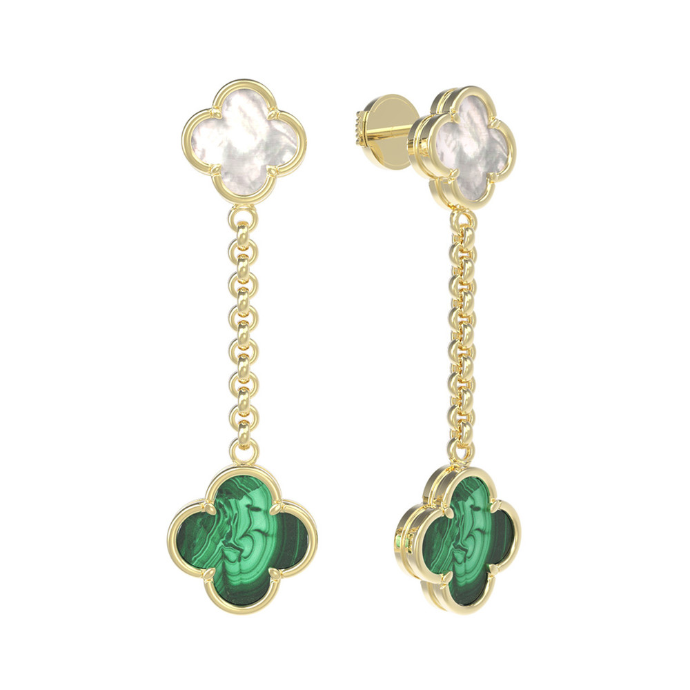 Серьги из лимонного золота c малахитом и перламутром