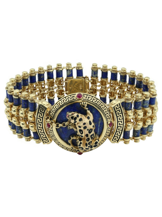 Браслет из лимонного золота c эмалью, рубином и лазуритом