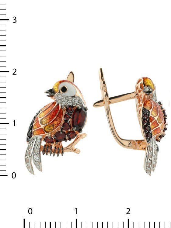 Серьги из золота c эмалью, фианитом и гранатом