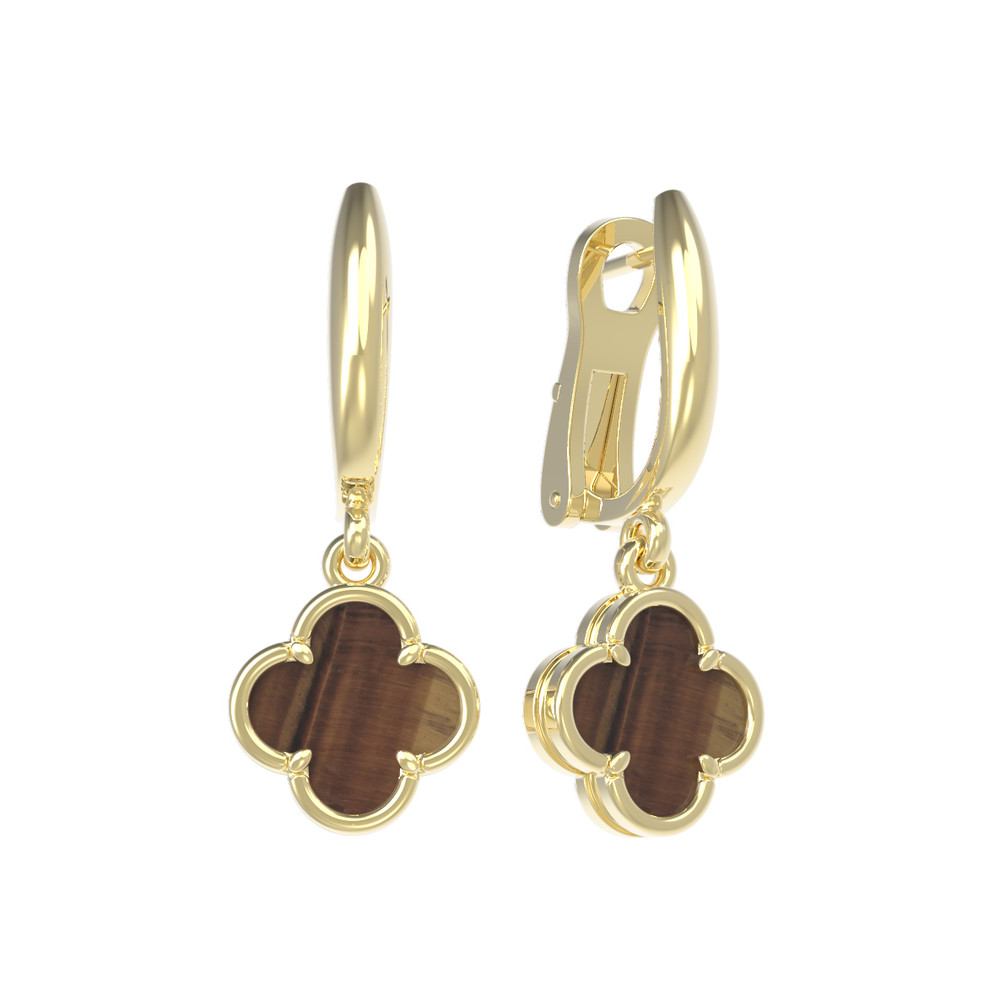 Серьги из лимонного золота c тигровым глазом