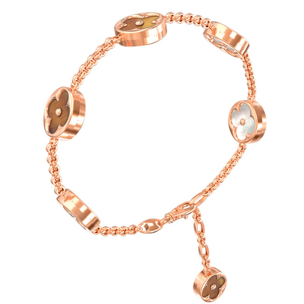 Браслет из золота c тигровым глазом и перламутром