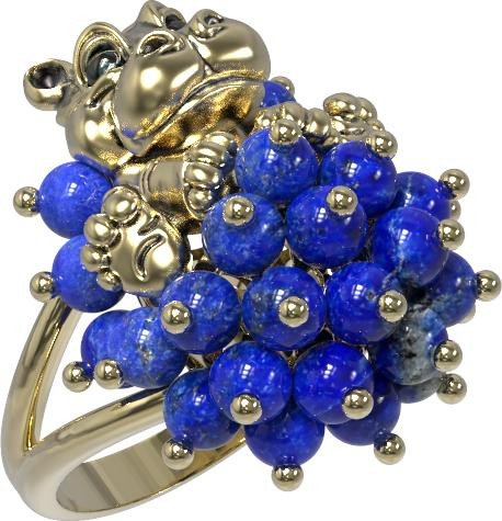 Кольцо из лимонного золота c эмалью и лазуритом