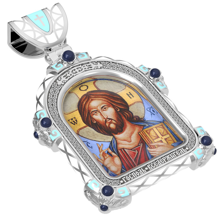 Образок из белого золота c эмалью, иконописью и темперой