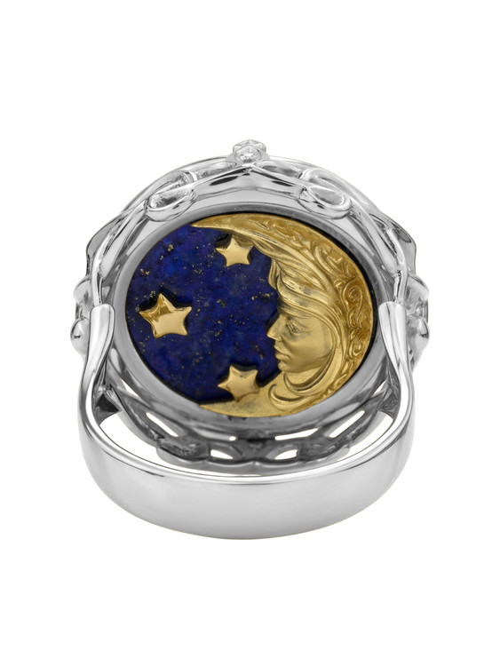 Кольцо из белого золота c бирюзой и лазуритом