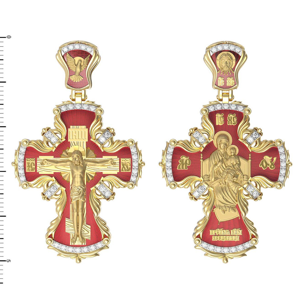 Крест из лимонного золота c эмалью и бриллиантами