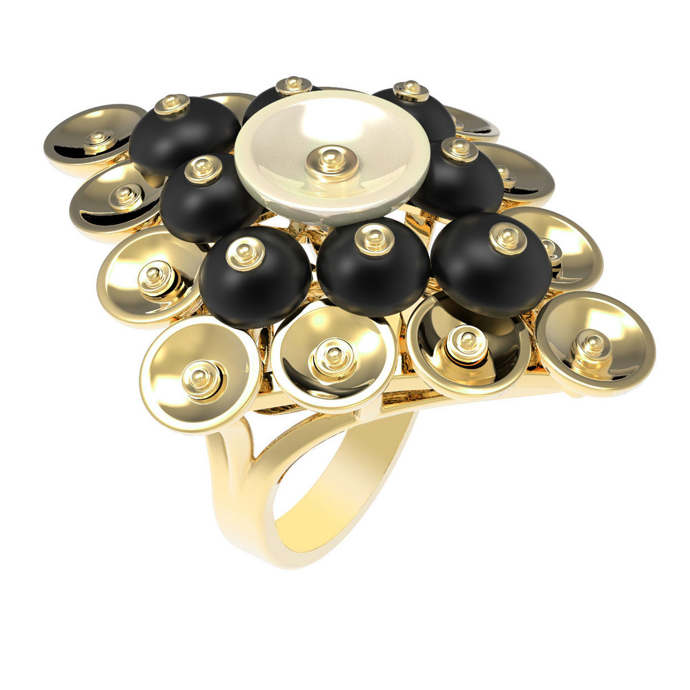 Кольцо из лимонного золота c ониксом и перламутром