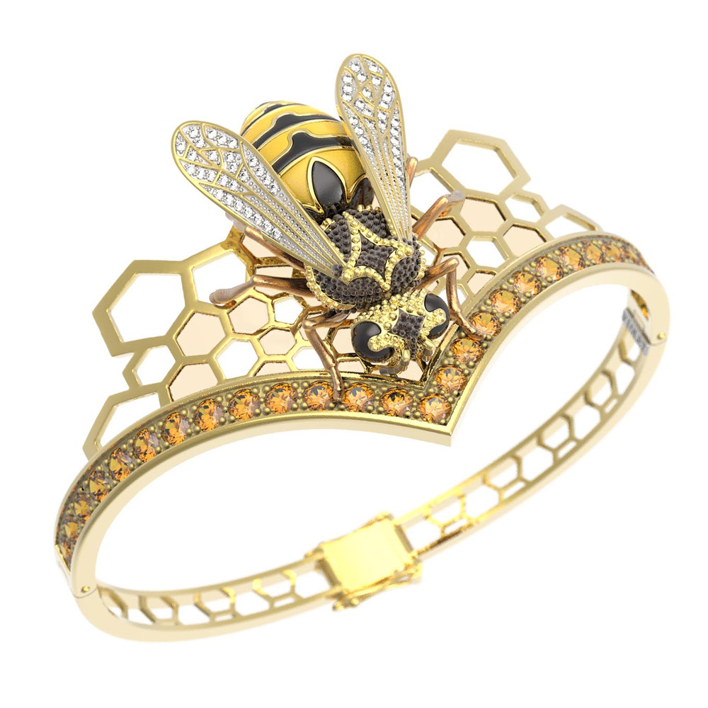 Браслет из лимонного золота c эмалью, фианитом, цитрином и эмалью