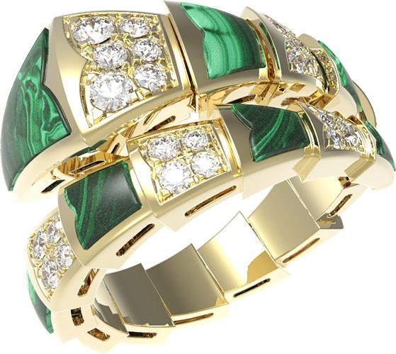 Кольцо из лимонного золота c бриллиантами и малахитом