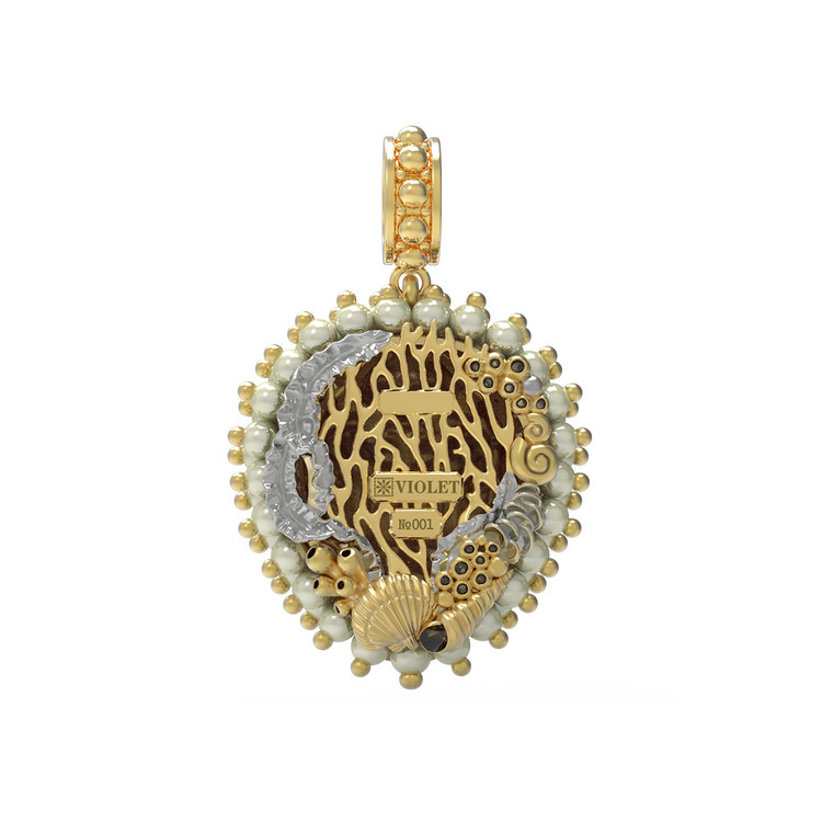 Подвеска из лимонного золота c эмалью и жемчугом