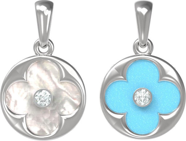 Подвеска из белого золота c бриллиантами, бирюзой и перламутром