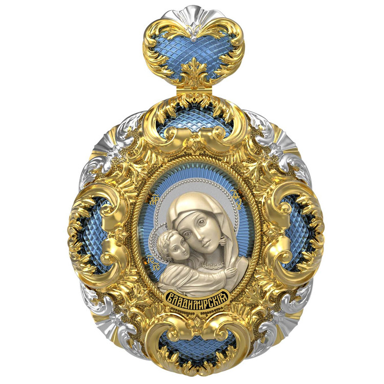 Образок из лимонного золота c эмалью и бивнем мамонта