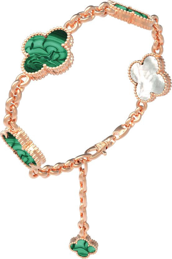 Браслет из золота c малахитом и перламутром