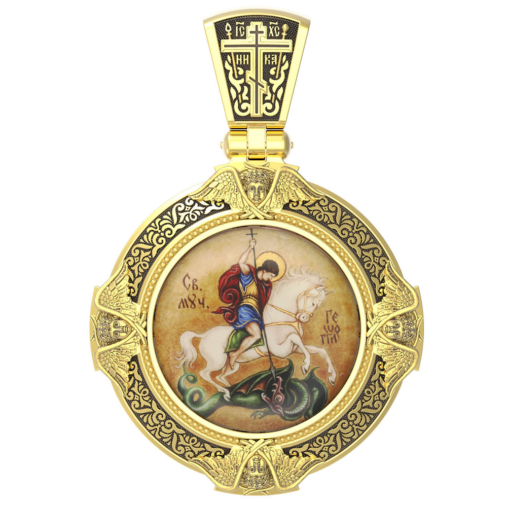 Образок из лимонного золота c эмалью, иконописью и темперой