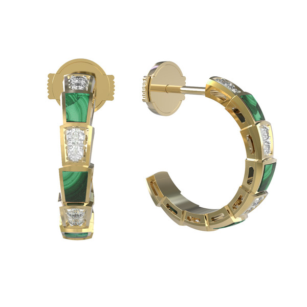 Серьги из лимонного золота c бриллиантами и малахитом