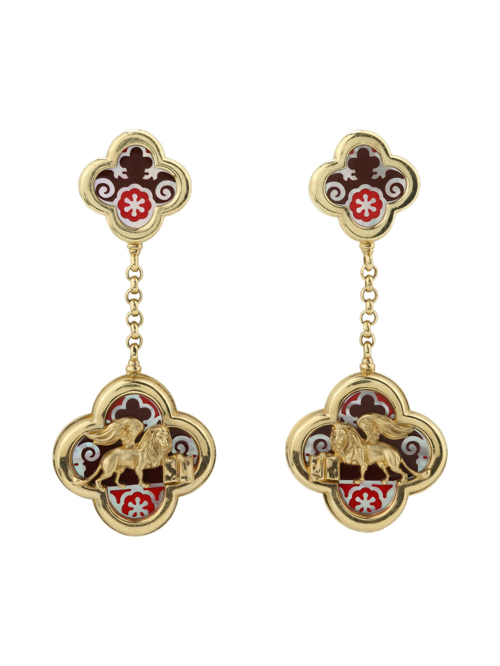 Серьги из лимонного золота c эмалью и перламутром