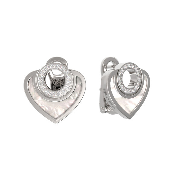 Серьги из белого золота c бриллиантами и перламутром