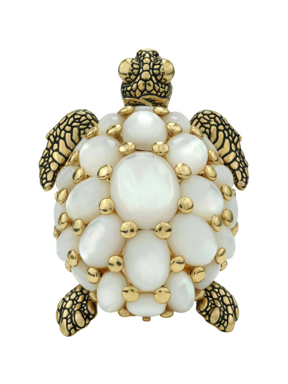 Кольцо из лимонного золота c эмалью и перламутром