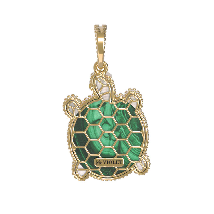 Подвеска из лимонного золота c эмалью, малахитом и перламутром