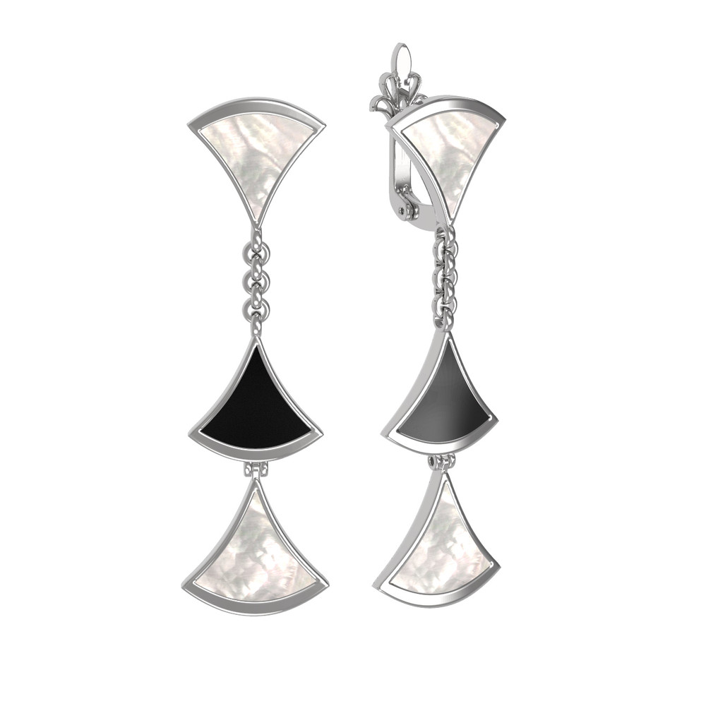 Серьги из белого золота c ониксом и перламутром