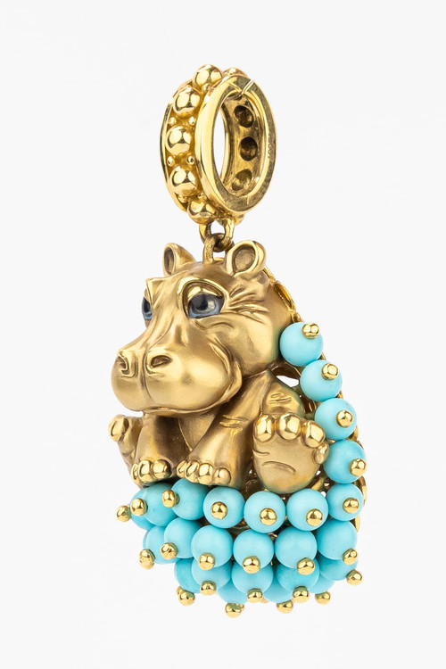 Подвеска из лимонного золота c эмалью и бирюзой