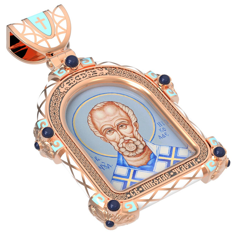 Образок из золота c эмалью, иконописью и темперой