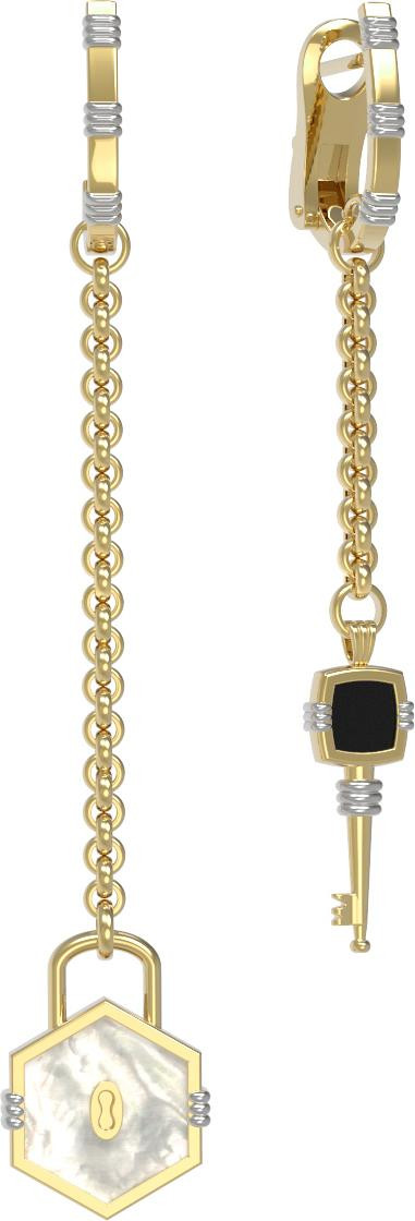 Серьги из лимонного золота c ониксом и перламутром