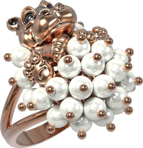 Кольцо из золота c эмалью и жемчугом