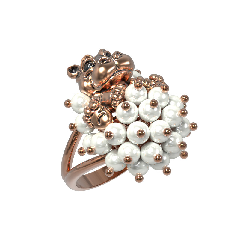 Кольцо из золота c эмалью и жемчугом