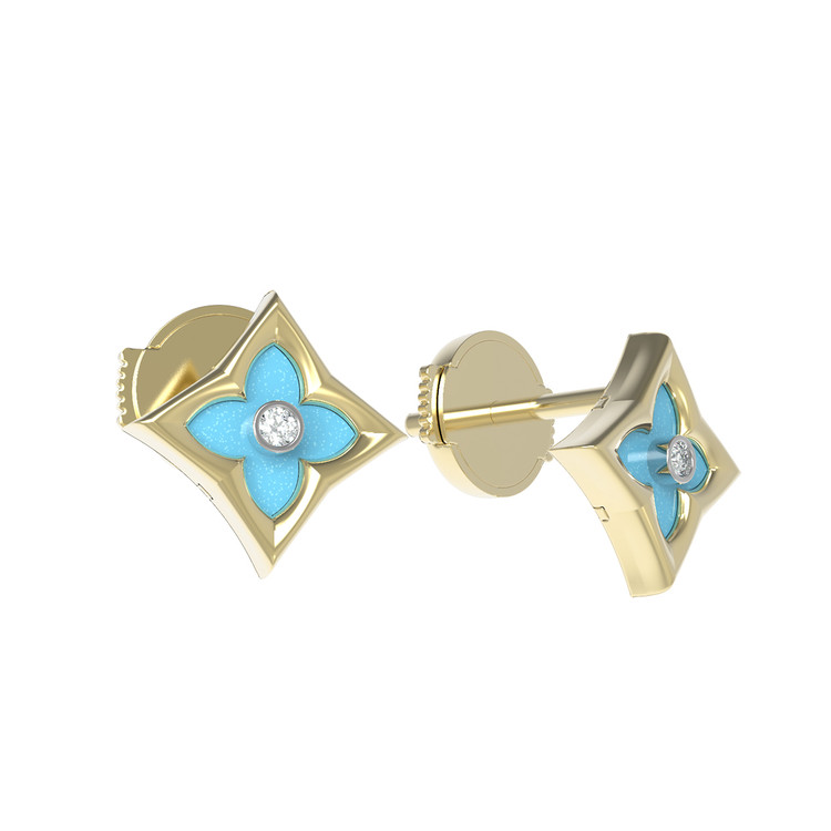 Серьги из лимонного золота c бриллиантами и бирюзой