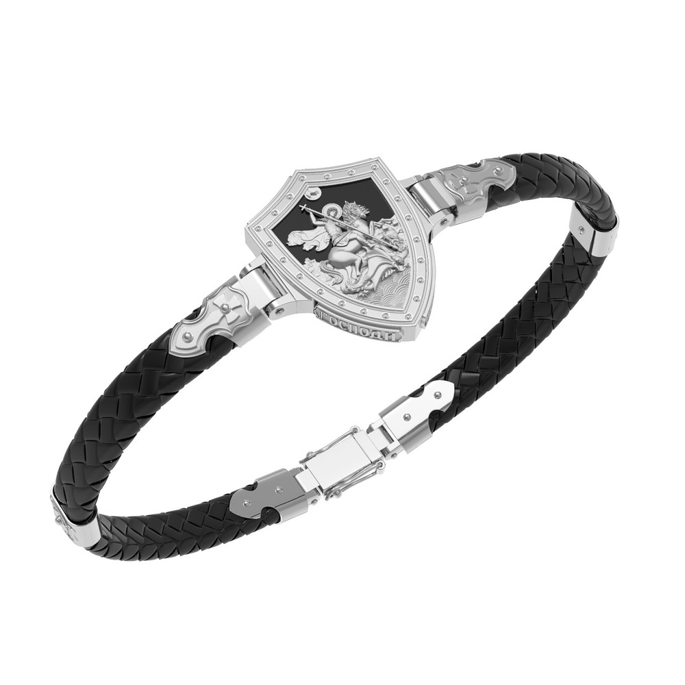 Браслет из белого золота c шнурком и ониксом