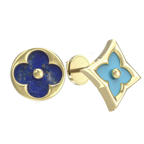 Серьги из лимонного золота c бирюзой и лазуритом
