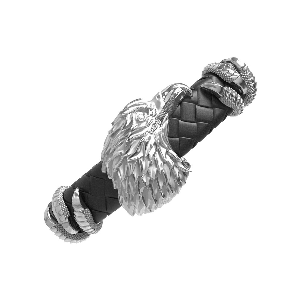 Браслет из белого золота c бриллиантами и кожаным шнурком