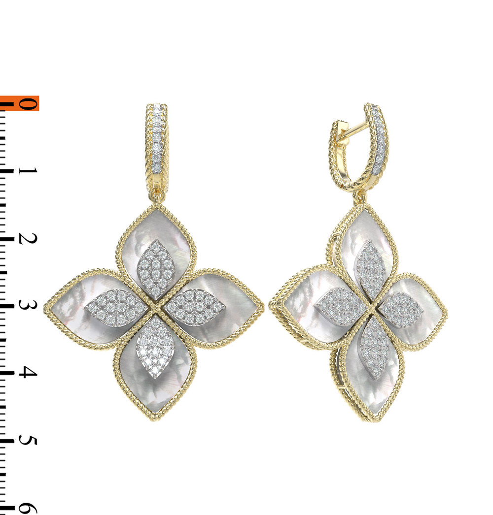 Серьги из лимонного золота c бриллиантами и перламутром