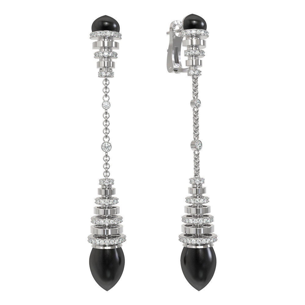 Серьги из белого золота c бриллиантами и ониксом