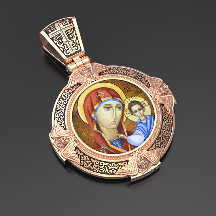 Образок из золота c эмалью, иконописью и темперой