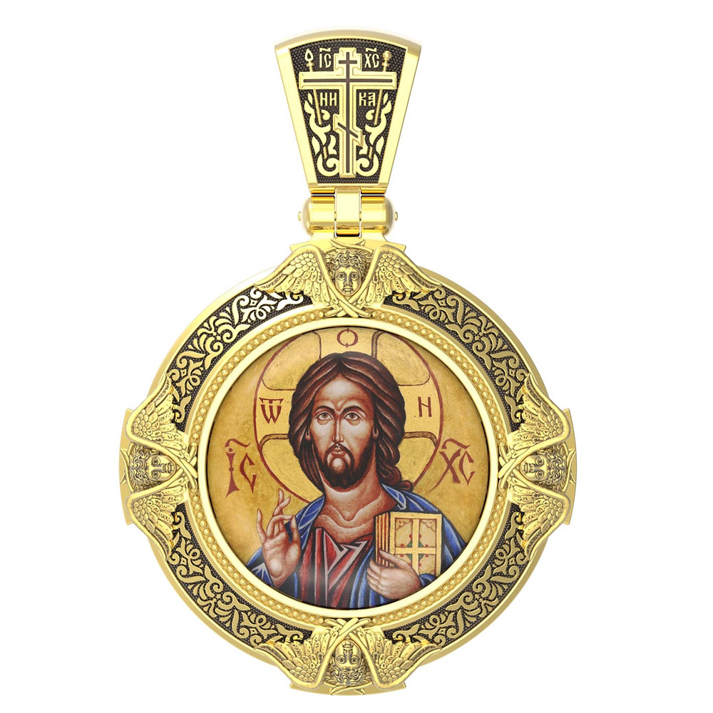 Образок из лимонного золота c эмалью, иконописью и темперой