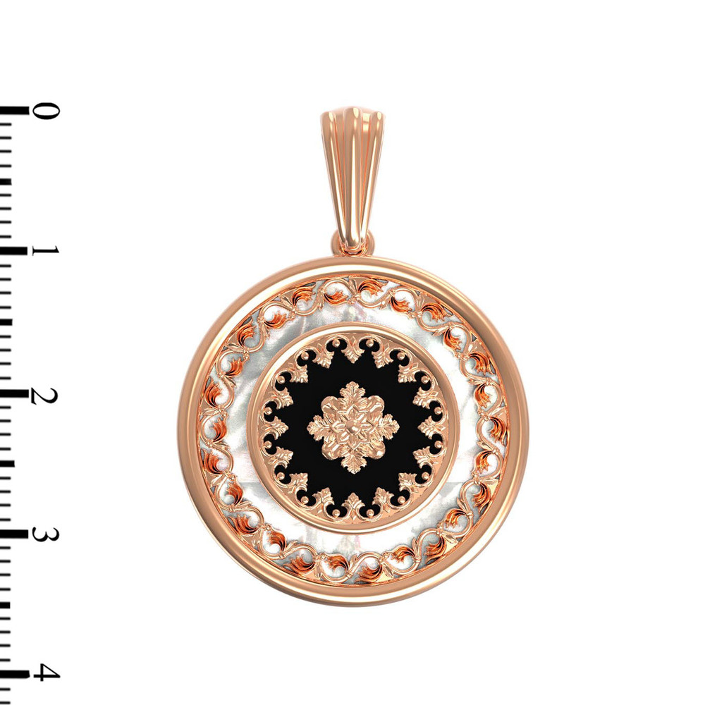 Подвеска из золота c ониксом и перламутром