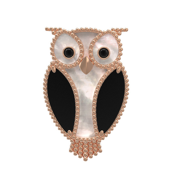 Брошь из золота c эмалью, ониксом и перламутром