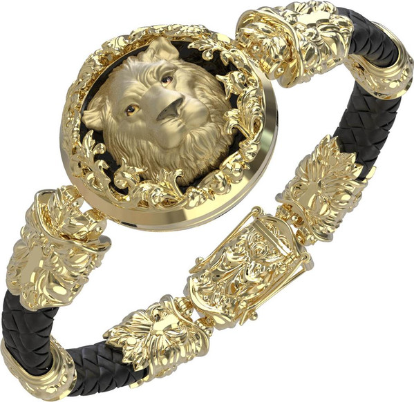 Браслет из лимонного золота c эмалью, шнурком и ониксом