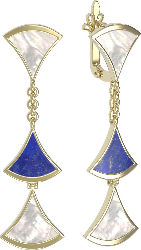 Серьги из лимонного золота c лазуритом и перламутром