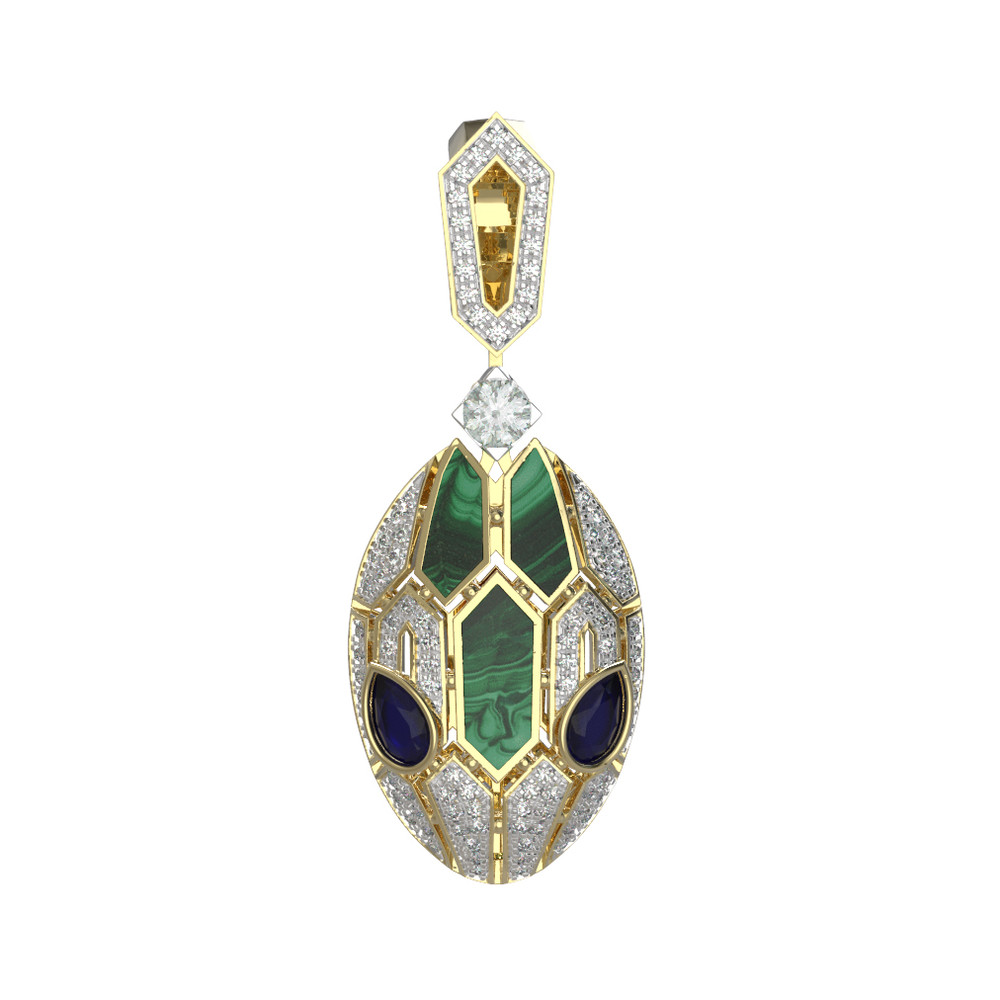 Подвеска из лимонного золота c бриллиантами, сапфиром и малахитом