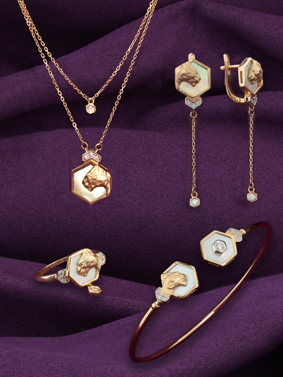 Серьги из золота c бриллиантами и перламутром