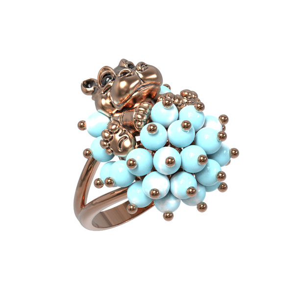 Кольцо из золота c эмалью и бирюзой