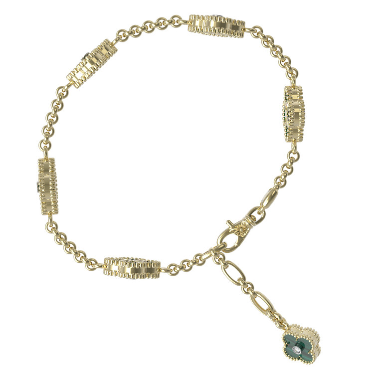 Браслет из лимонного золота c бриллиантами, малахитом и перламутром
