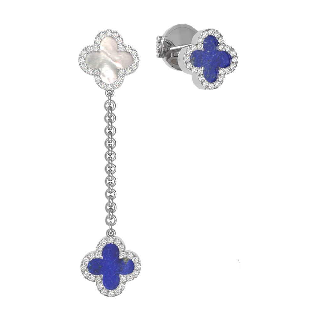 Серьги из белого золота c бриллиантами, лазуритом и перламутром