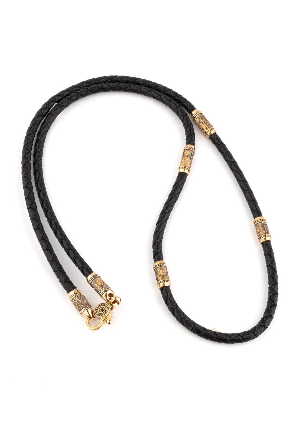 Гайтан из золота c кожаным шнурком