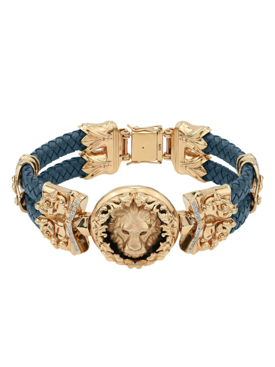 Браслет из золота c эмалью, бриллиантами, кожаным шнурком и ониксом