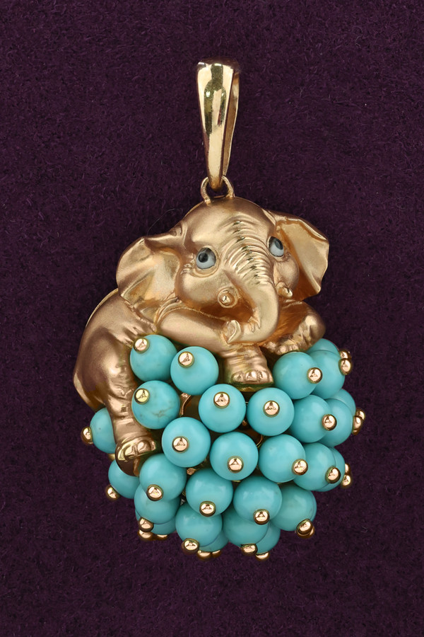 Подвеска из золота c эмалью и бирюзой